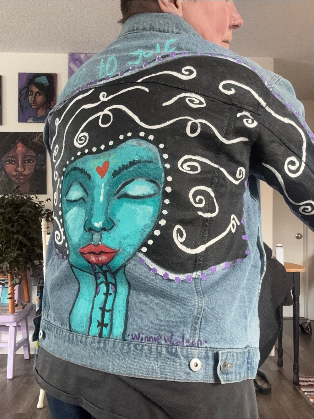 Custom Hand-Painted "Return to Self" Denim Jacket - Large - Picture 7 of 16